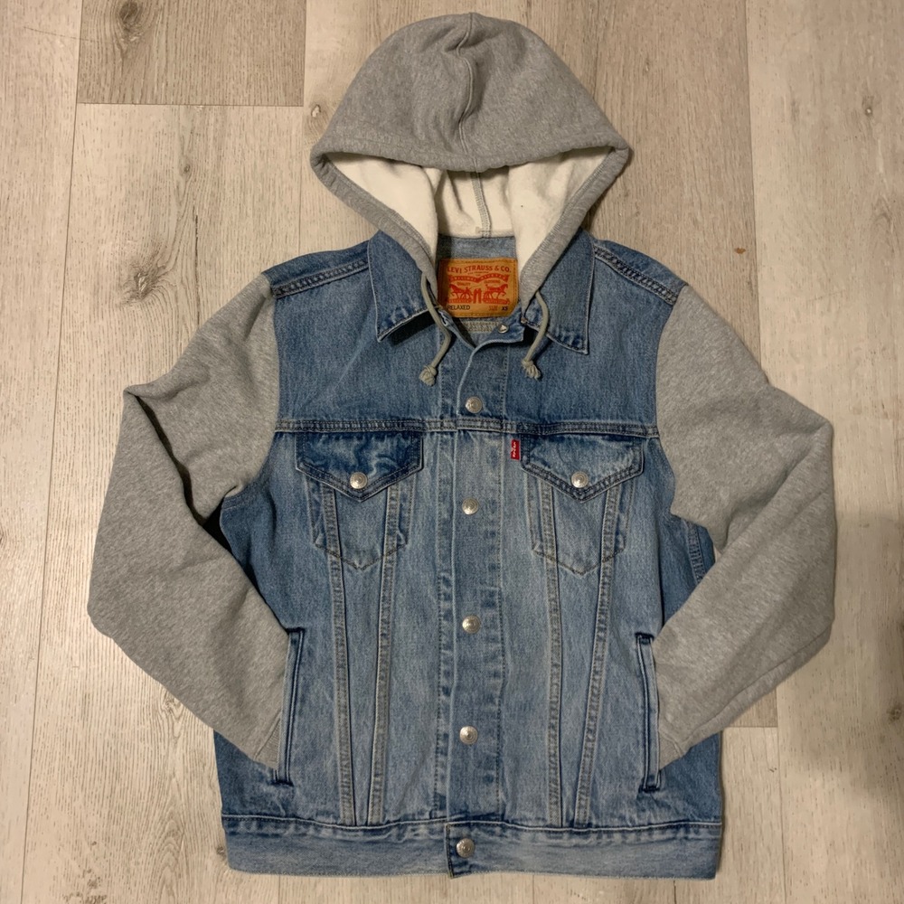 Levi's Strauss Mens Hybrid Hoodie Tucker Jacket Medium Wash Blue Denim